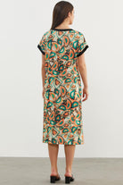 Büyük Beden Desenli Penye Elbise - Yeşil (7) Sementa