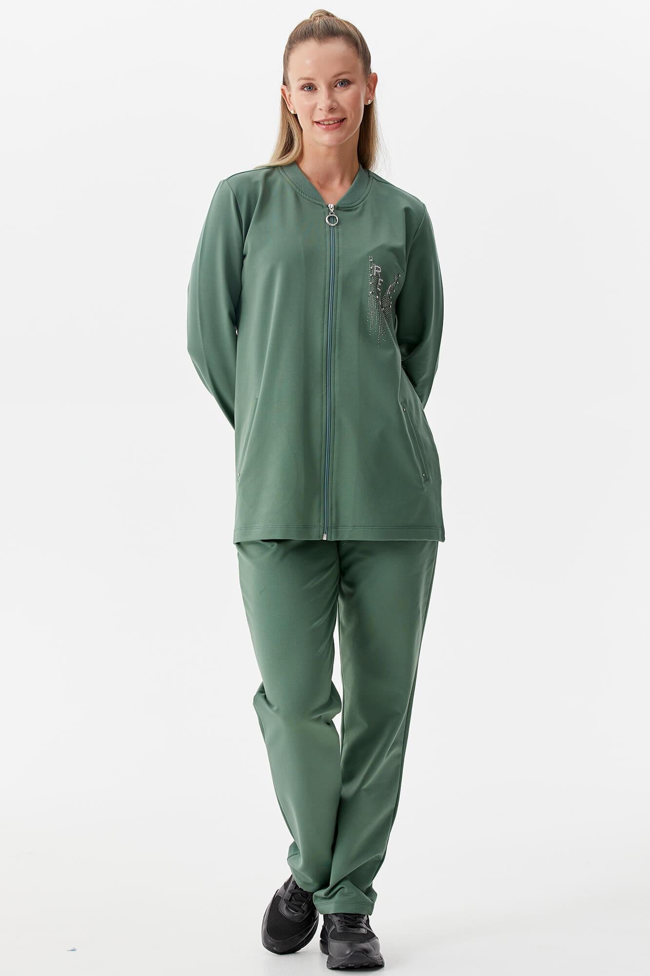 Büyük Beden Fermuarlı Eşofman Takım - Yeşil (6) Sementa