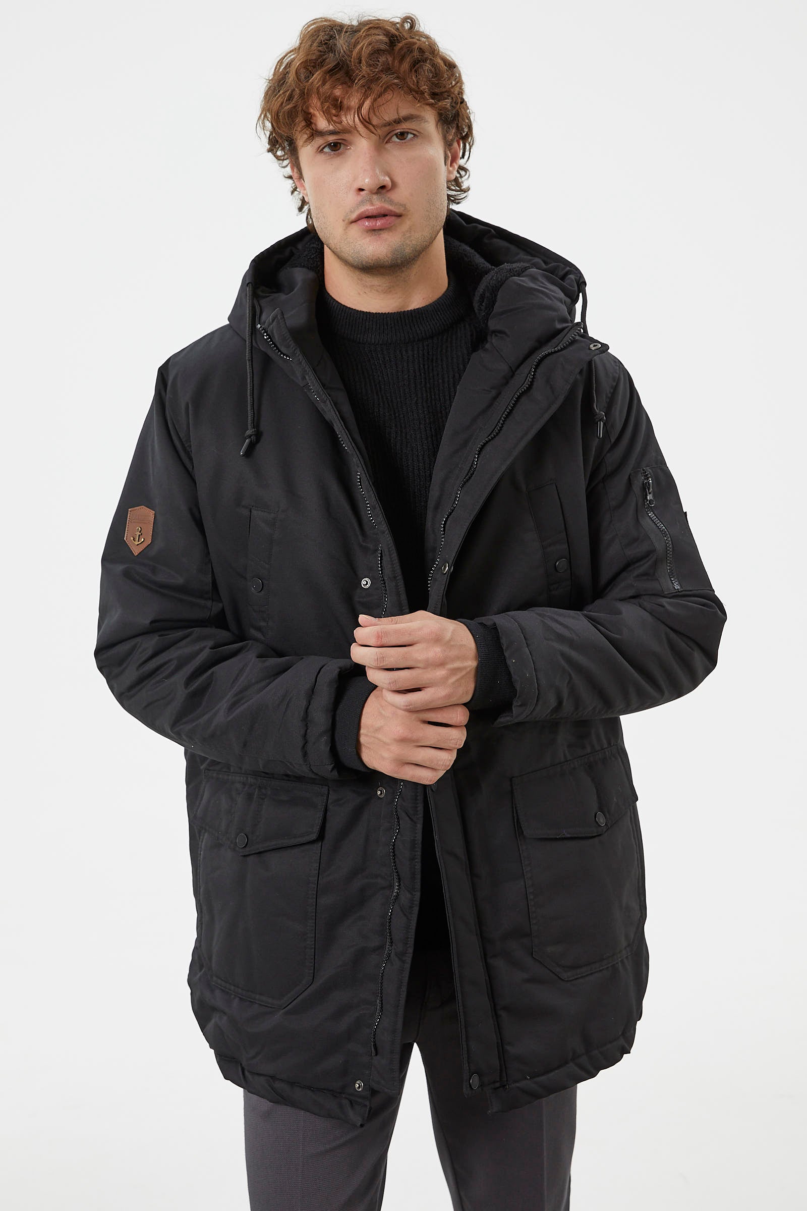 Büyük Beden İçi Pelüş Kapüşonlu Mont - Siyah (5) Sementa