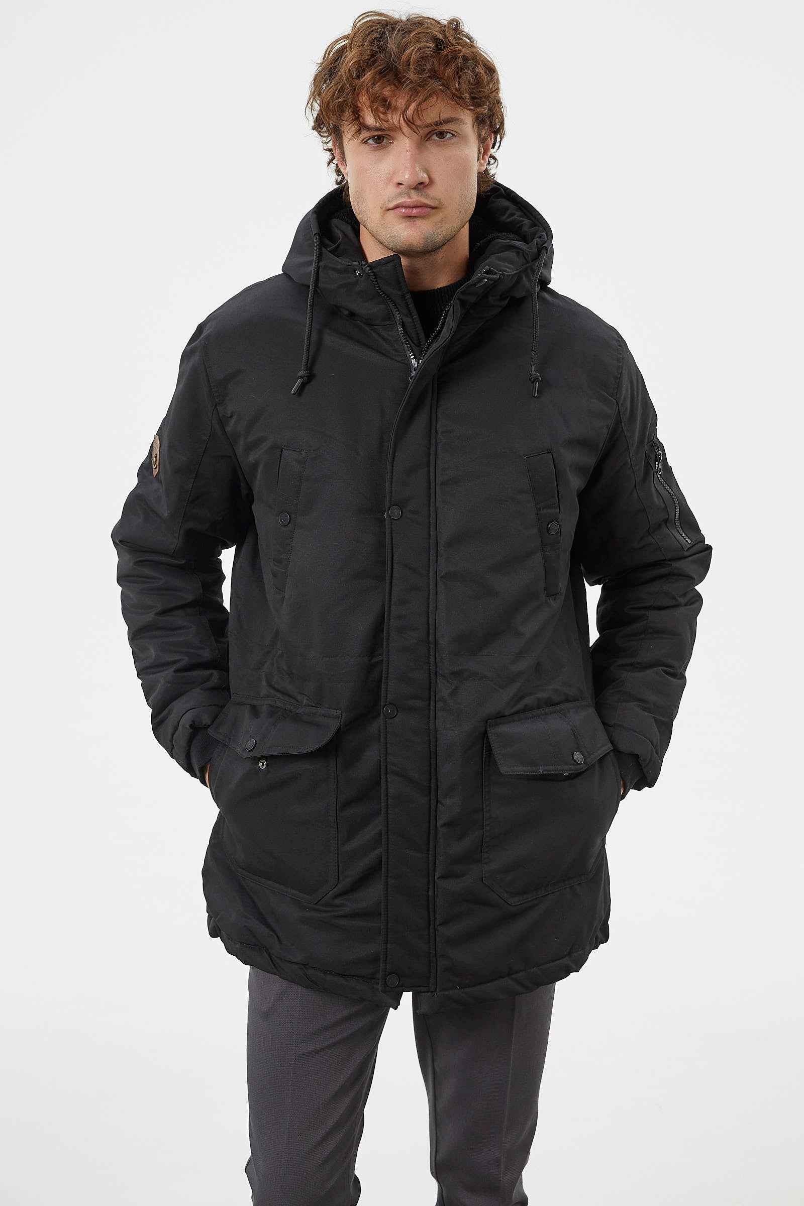 Büyük Beden İçi Pelüş Kapüşonlu Mont - Siyah (6) Sementa