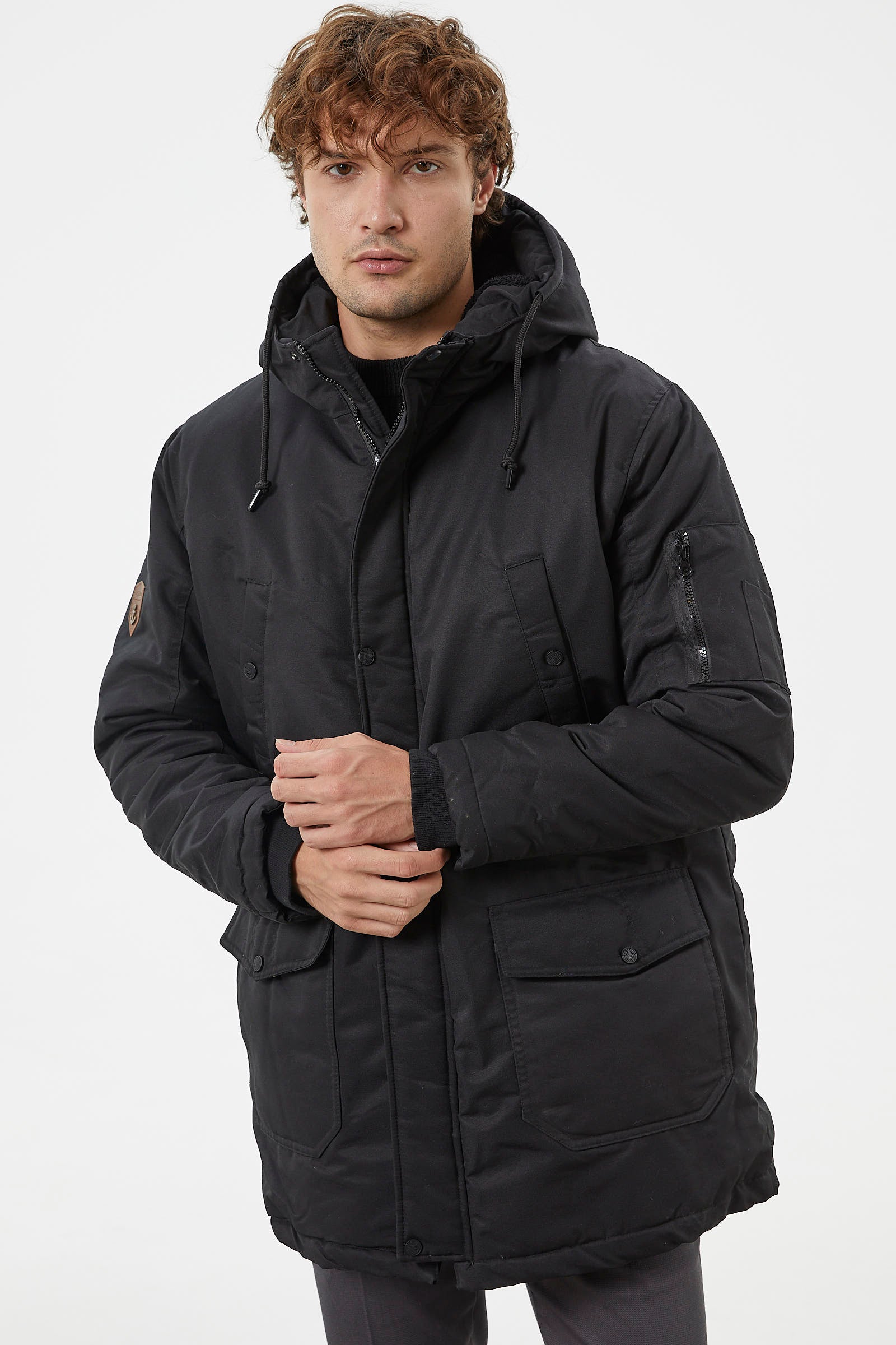 Büyük Beden İçi Pelüş Kapüşonlu Mont - Siyah (7) Sementa