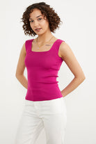 Büyük Beden Kalın Askılı Basic Triko Atlet - Fuşya (2) Sementa