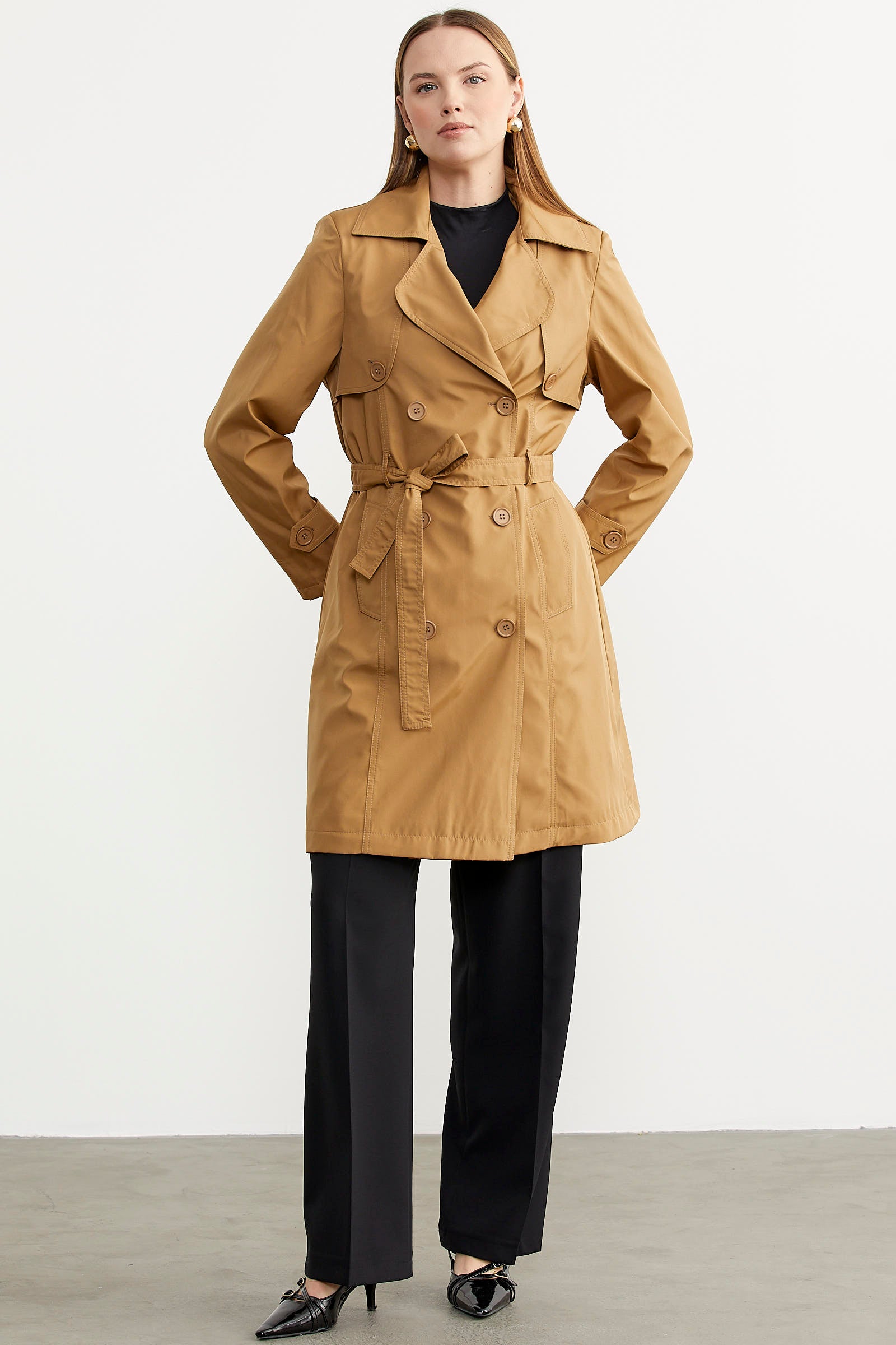 Plus Size Shawl Collar Trench Coat Mink Mink 42