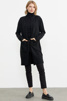 Büyük Beden Uzun Triko Hırka - Siyah (3) Sementa