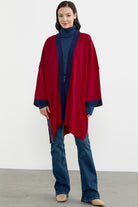 Büyük Beden Uzun Triko Panço - Kırmızı - Lacivert (1) Sementa