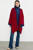 Büyük Beden Uzun Triko Panço - Kırmızı - Lacivert (2) Sementa