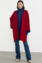 Büyük Beden Uzun Triko Panço - Kırmızı - Lacivert (3) Sementa