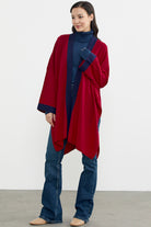 Büyük Beden Uzun Triko Panço - Kırmızı - Lacivert (4) Sementa