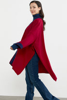 Büyük Beden Uzun Triko Panço - Kırmızı - Lacivert (6) Sementa