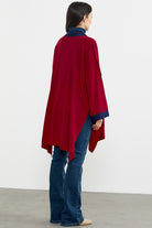 Büyük Beden Uzun Triko Panço - Kırmızı - Lacivert (7) Sementa