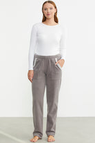 Cep Detaylı Düz Renk Polar Eşofman Altı - Gri - Sementa