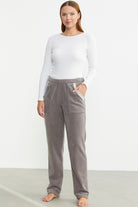 Cep Detaylı Düz Renk Polar Eşofman Altı - Gri - Sementa