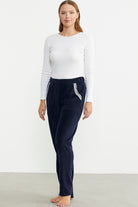 Cep Detaylı Düz Renk Polar Eşofman Altı - Lacivert - Sementa