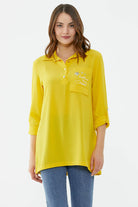 Cep Detaylı Krep Uzun Gömlek - Sarı (2) Sementa