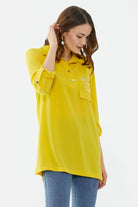 Cep Detaylı Krep Uzun Gömlek - Sarı (3) Sementa