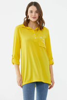 Cep Detaylı Krep Uzun Gömlek - Sarı (4) Sementa