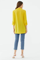 Cep Detaylı Krep Uzun Gömlek - Sarı (5) Sementa