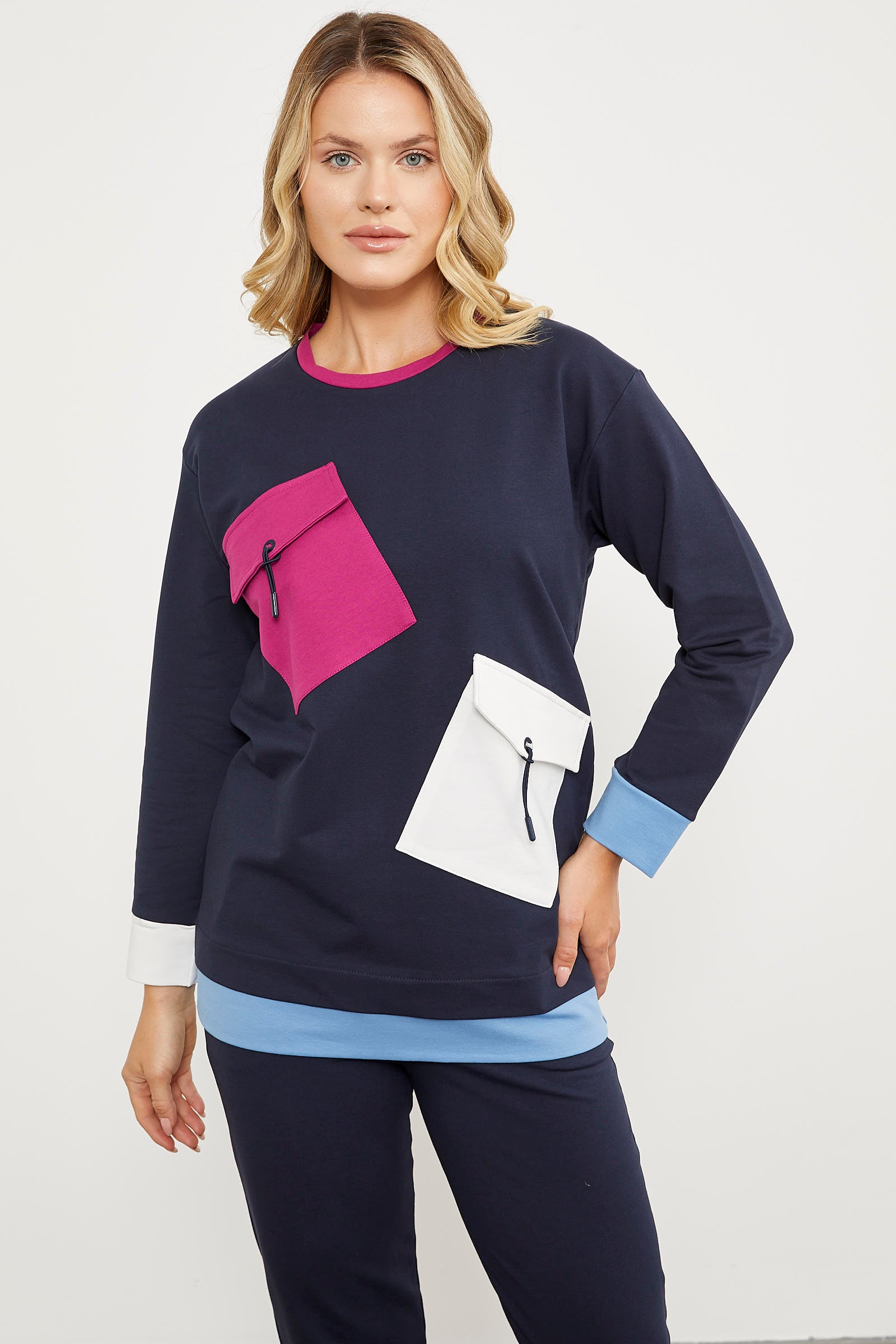 Cep Detaylı Renkli Eşofman Takım - Lacivert (5) Sementa