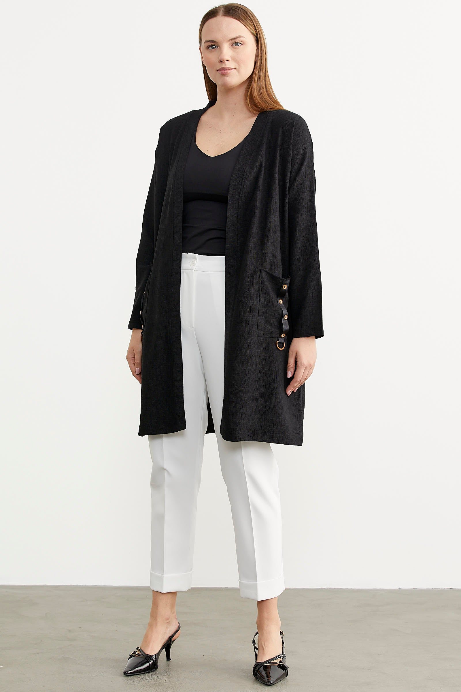 Cep Detaylı Uzun Penye Hırka - Siyah (2) Sementa