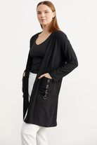 Cep Detaylı Uzun Penye Hırka - Siyah (4) Sementa