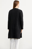 Cep Detaylı Uzun Penye Hırka - Siyah (6) Sementa