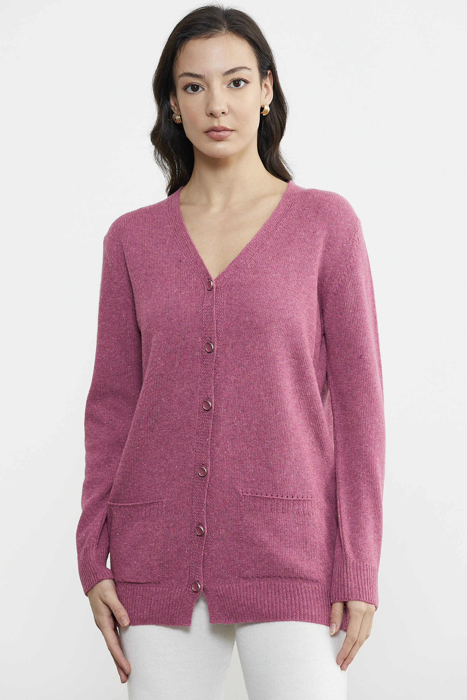 Cepli Basic Yünlü Triko Hırka - Gül (2) Sementa