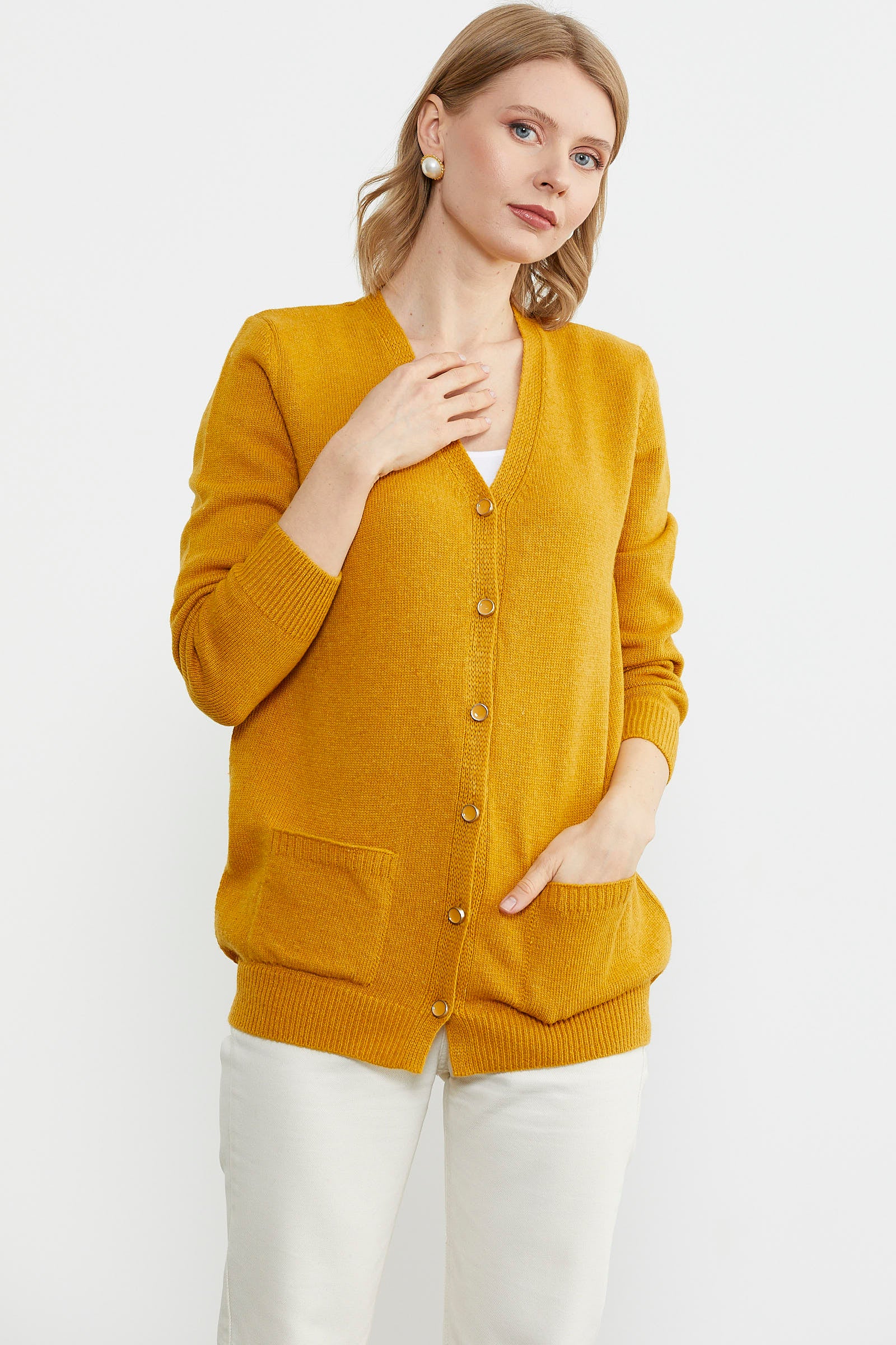 Cepli Basic Yünlü Triko Hırka - Güneş (4) Sementa