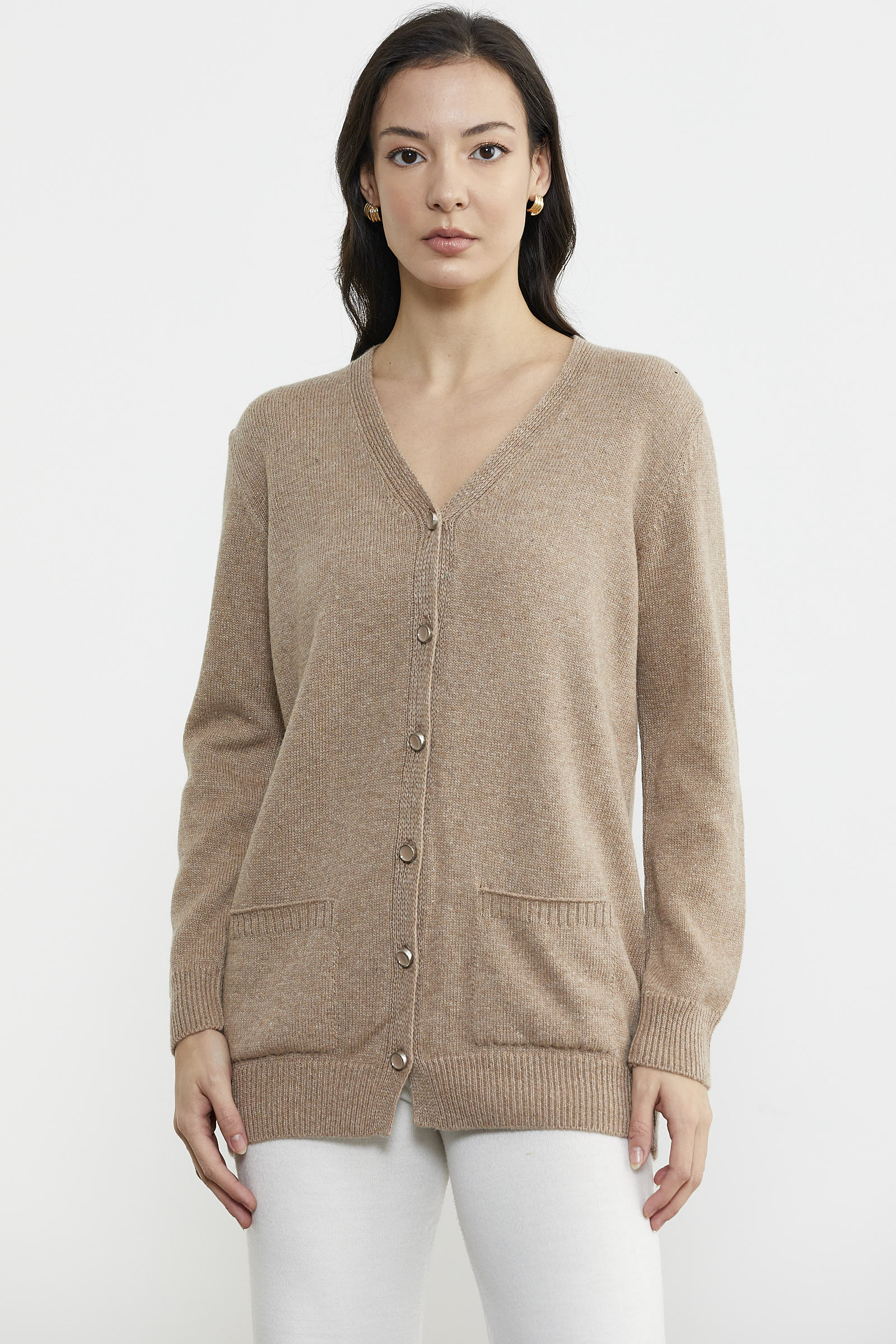 Cepli Basic Yünlü Triko Hırka - Koyu Bej (1) Sementa