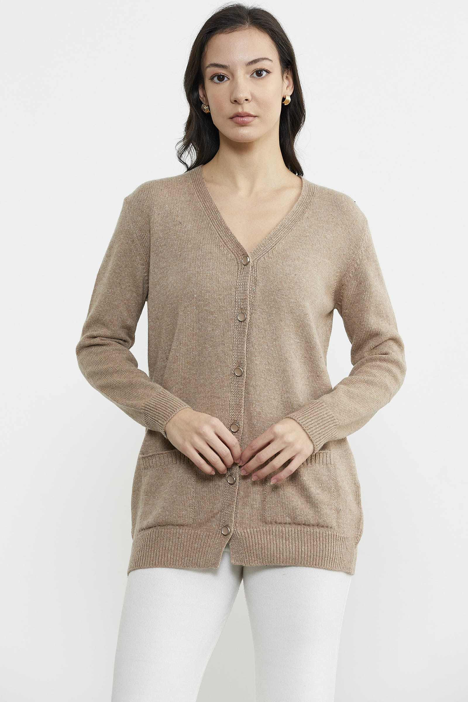 Cepli Basic Yünlü Triko Hırka - Koyu Bej (2) Sementa