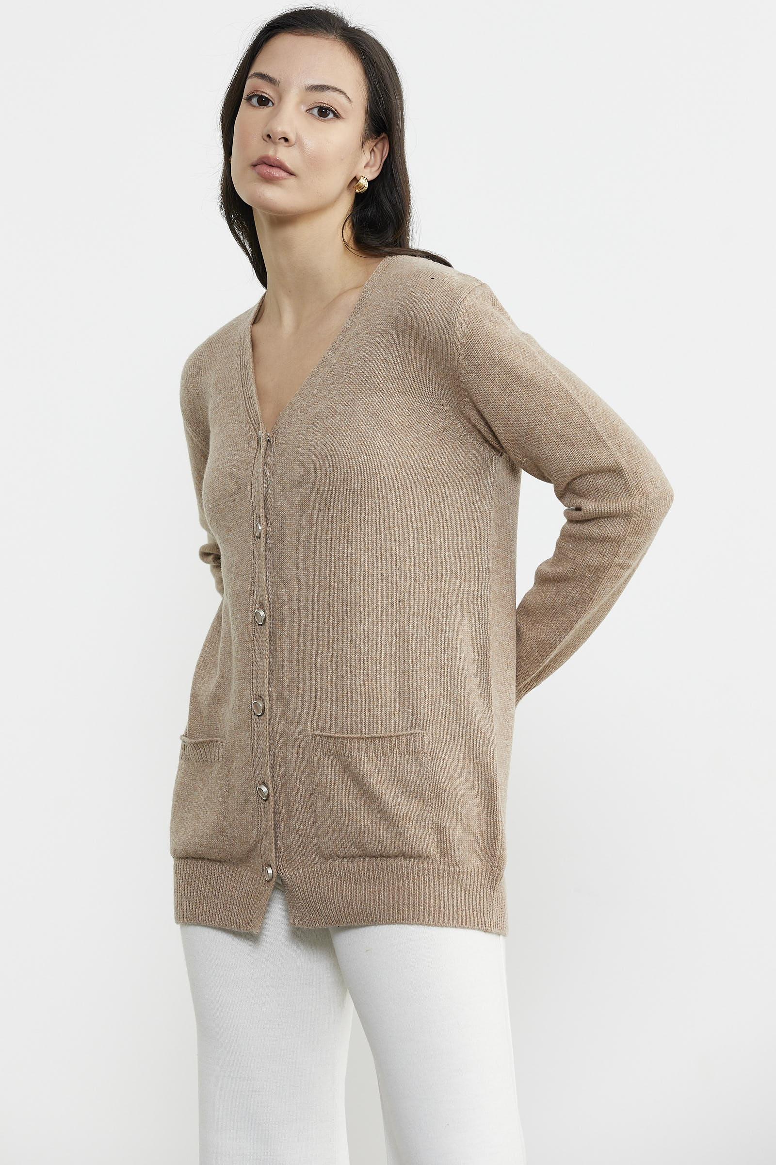 Cepli Basic Yünlü Triko Hırka - Koyu Bej (3) Sementa