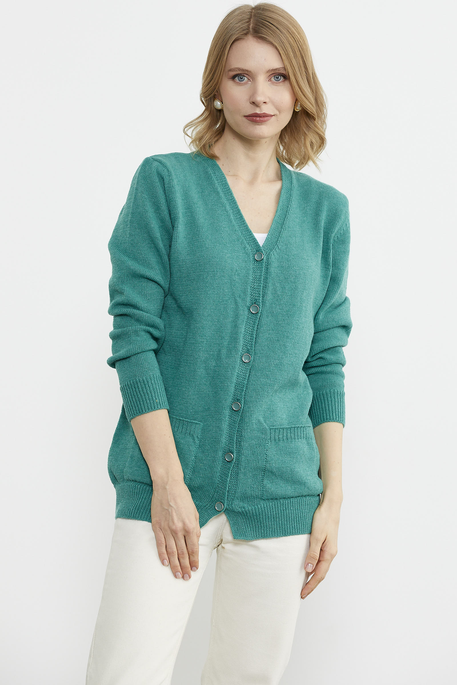 Cepli Basic Yünlü Triko Hırka - Yeşil (3) Sementa