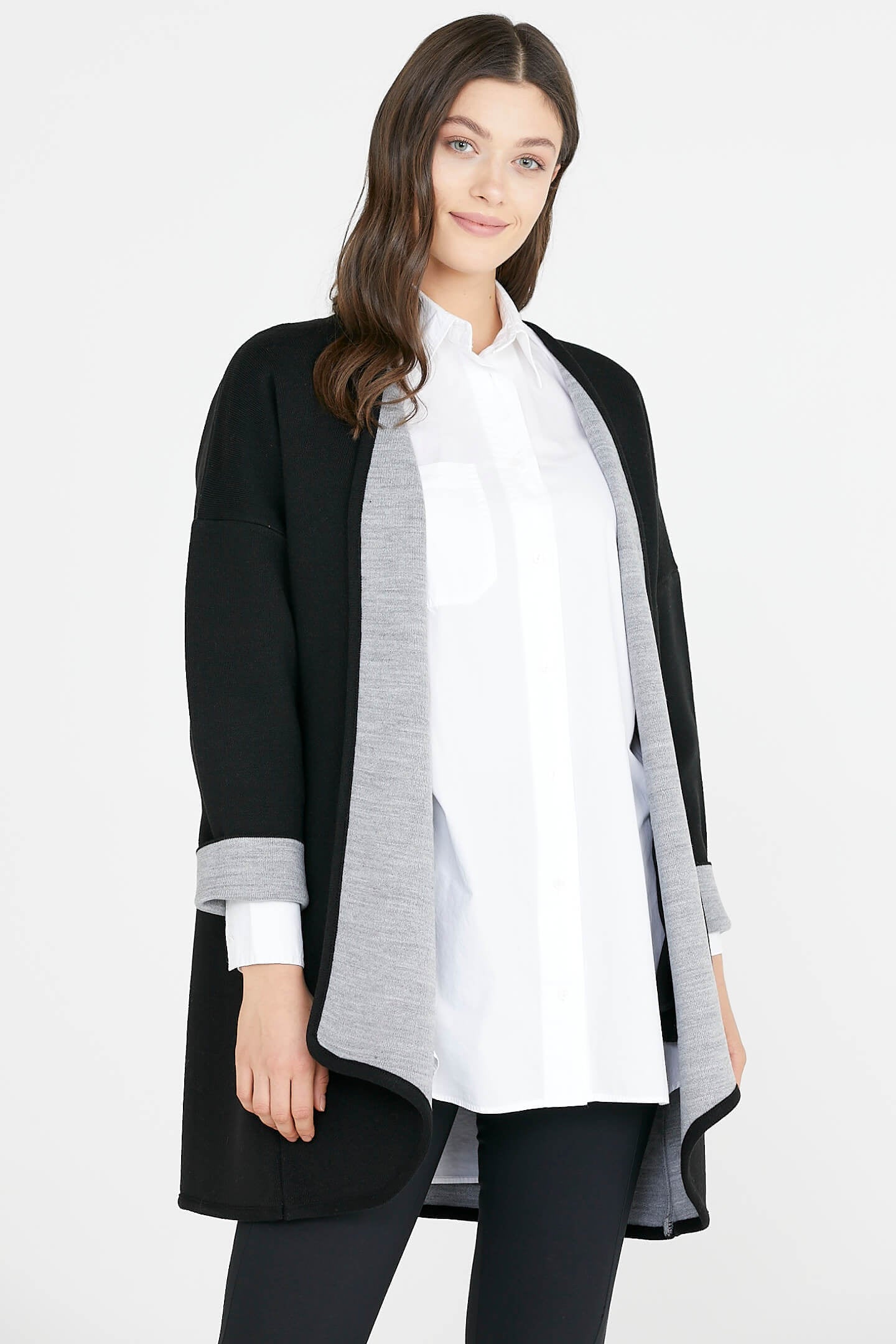 Cepli İki Renk Hırka - Siyah - Gri (3) Sementa