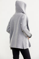 Cepli ve Kapüşonlu Yünlü Triko Ceket - Açık Gri - Koyu Gri (4) Sementa