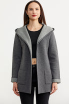 Cepli ve Kapüşonlu Yünlü Triko Ceket - Koyu Gri - Gri (1) Sementa