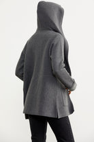 Cepli ve Kapüşonlu Yünlü Triko Ceket - Koyu Gri - Gri (5) Sementa