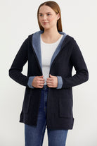 Cepli ve Kapüşonlu Yünlü Triko Ceket - Lacivert - Mavi (3) Sementa