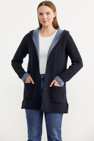 Cepli ve Kapüşonlu Yünlü Triko Ceket - Lacivert - Mavi (4) Sementa