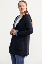 Cepli ve Kapüşonlu Yünlü Triko Ceket - Lacivert - Mavi (5) Sementa