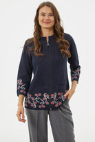 Çiçek Desen Detaylı Yünlü Triko Hırka - Lacivert (1) Sementa