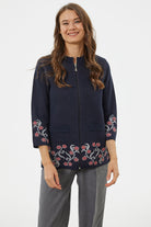 Çiçek Desen Detaylı Yünlü Triko Hırka - Lacivert (2) Sementa