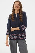 Çiçek Desen Detaylı Yünlü Triko Hırka - Lacivert (3) Sementa