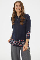 Çiçek Desen Detaylı Yünlü Triko Hırka - Lacivert (4) Sementa