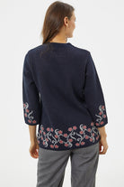 Çiçek Desen Detaylı Yünlü Triko Hırka - Lacivert (6) Sementa