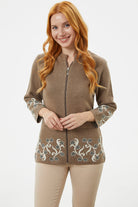 Çiçek Desen Detaylı Yünlü Triko Hırka - Sütlü Kahve (2) Sementa