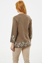 Çiçek Desen Detaylı Yünlü Triko Hırka - Sütlü Kahve (5) Sementa