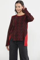 Çiçek Desenli Arkası Uzun Triko Kazak - Kırmızı (2) Sementa