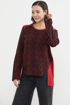 Çiçek Desenli Arkası Uzun Triko Kazak - Kırmızı (5) Sementa