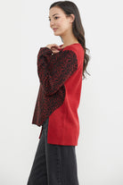 Çiçek Desenli Arkası Uzun Triko Kazak - Kırmızı (6) Sementa