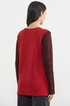 Çiçek Desenli Arkası Uzun Triko Kazak - Kırmızı (7) Sementa