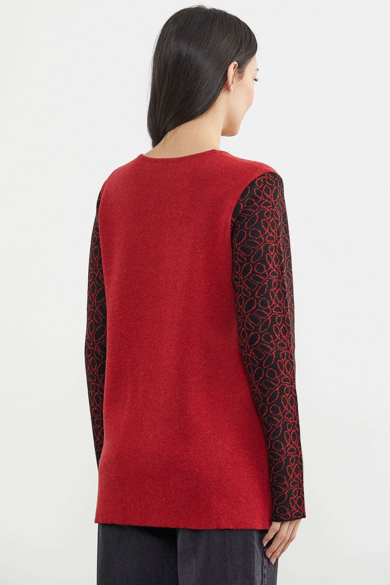 Çiçek Desenli Arkası Uzun Triko Kazak - Kırmızı (7) Sementa